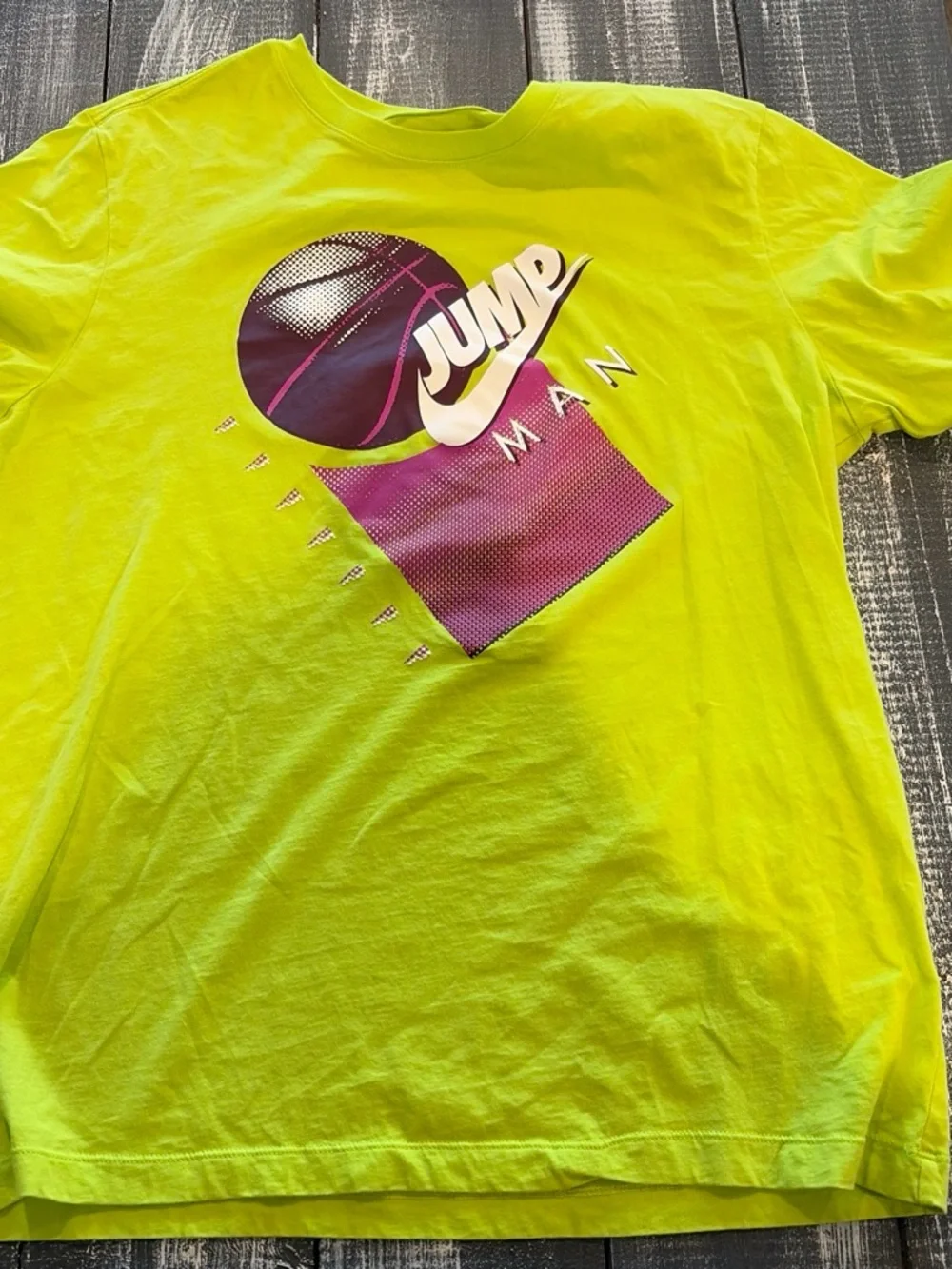 Jordan Neon Yellow Tee with Red Jumpman and Black Logo